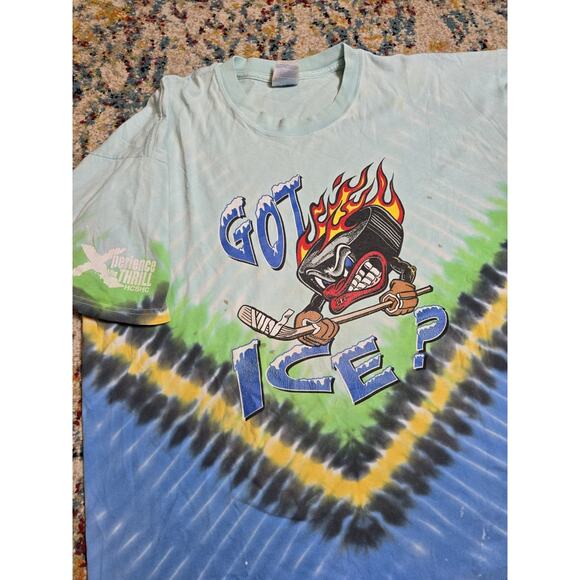 Vintage 90's Got Ice Hockey Tie Dyed Graphic T-Shirt Size XXL DISTRESSED - Picture 1 of 11